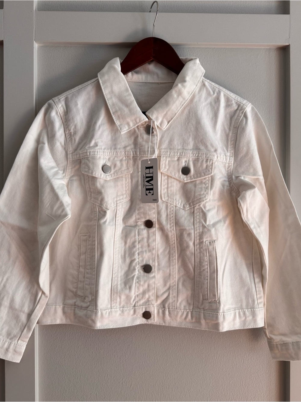 Cropped Cream Denim Jacket - Women's Lightweight Jean Jacket - Picture 3 of 6
